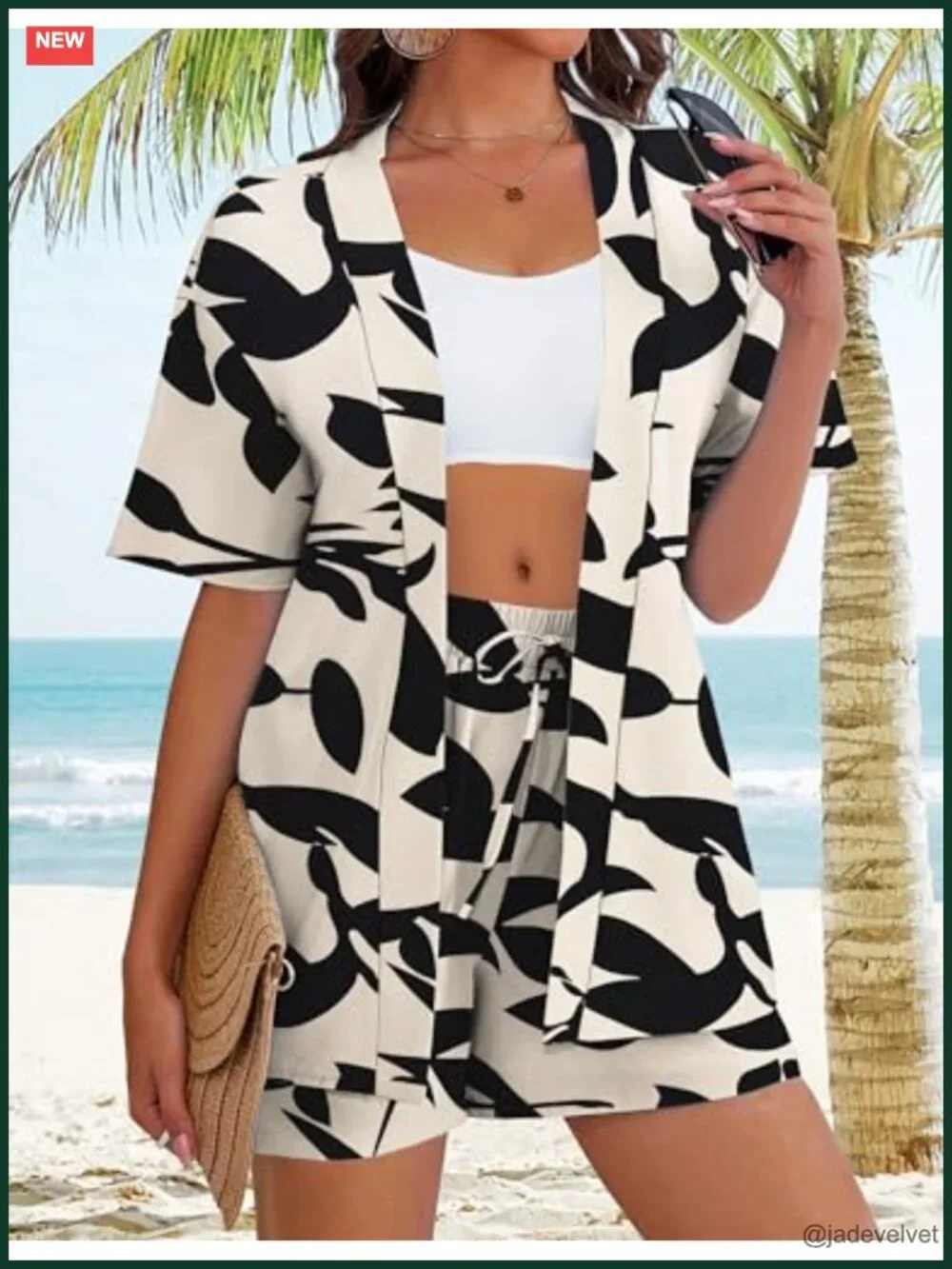 2 Piece Hawaiian Swimsuit Cover Up Kimono Beach Set with Shorts Pockets
